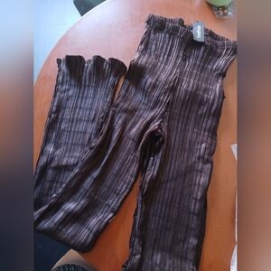 Boohoo Brown and Gray Striped Pants